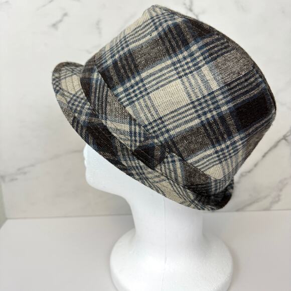 Vintage Crown Co Trilby Fedora Hat One Size Plaid Wool Blend Floral Lined Beige - Picture 4 of 7